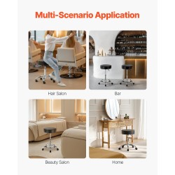 Pyörivä rullajakkara PU-nahkainen paksusti pehmustettu korkeussäädettävä 55-71 cm musta