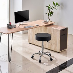 Pyörivä rullajakkara PU-nahkainen paksusti pehmustettu korkeussäädettävä 55-71 cm musta