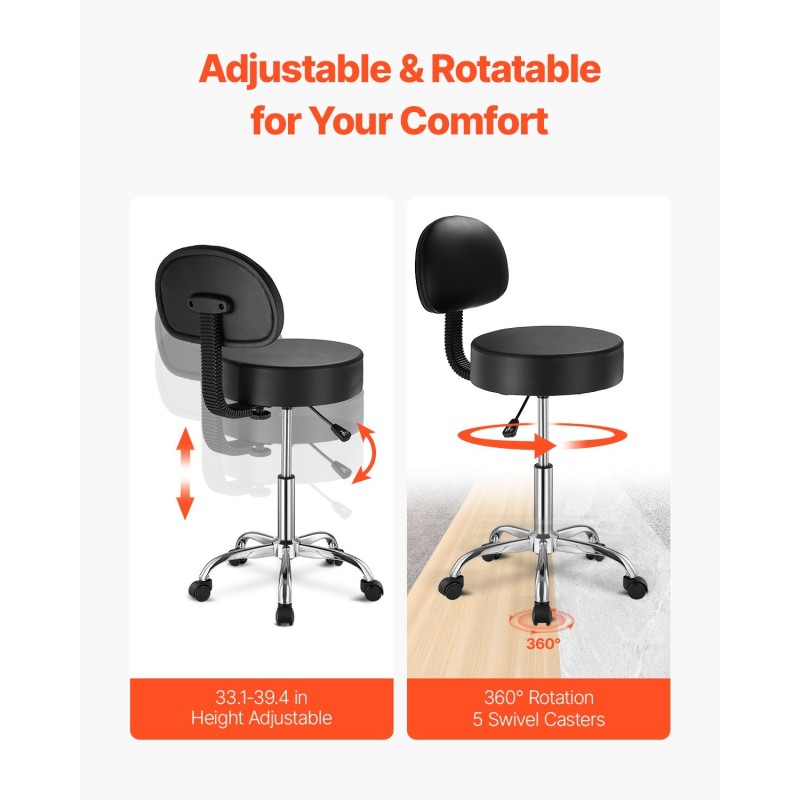 Jakkara korkeussäädettävä 84–100 cm pyörillä selkänojalla PU-keinonahka musta 204 kg