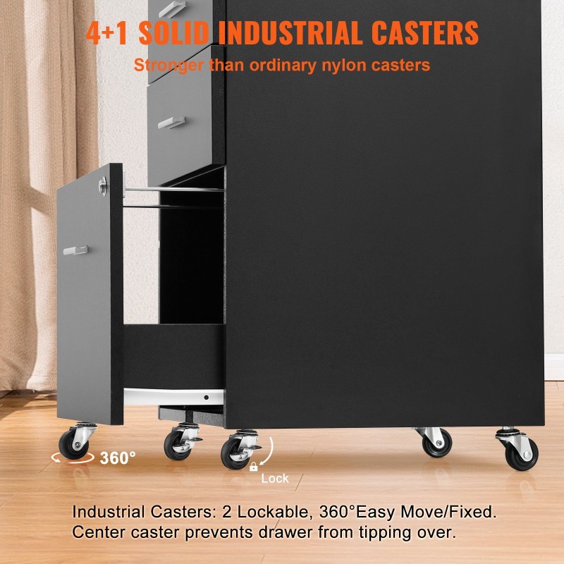 Puinen 3-laatikollinen arkistokaappi A4-asiakirjoille lukittava viidellä pyörällä