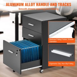 Puinen 3-laatikollinen arkistokaappi A4-asiakirjoille lukittava viidellä pyörällä