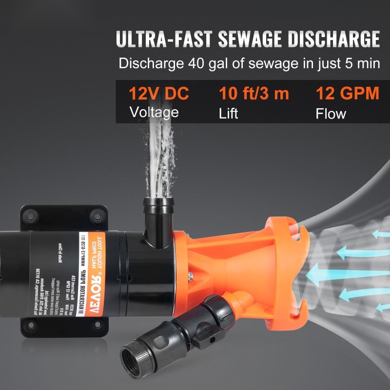 Siirrettävä 12 voltin silppupumppu matkailuautoihin 75 millimetrin sisääntulo 3 metrin nostokorkeus