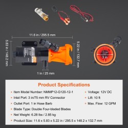 Siirrettävä 12 voltin silppupumppu matkailuautoihin 75 millimetrin sisääntulo 3 metrin nostokorkeus