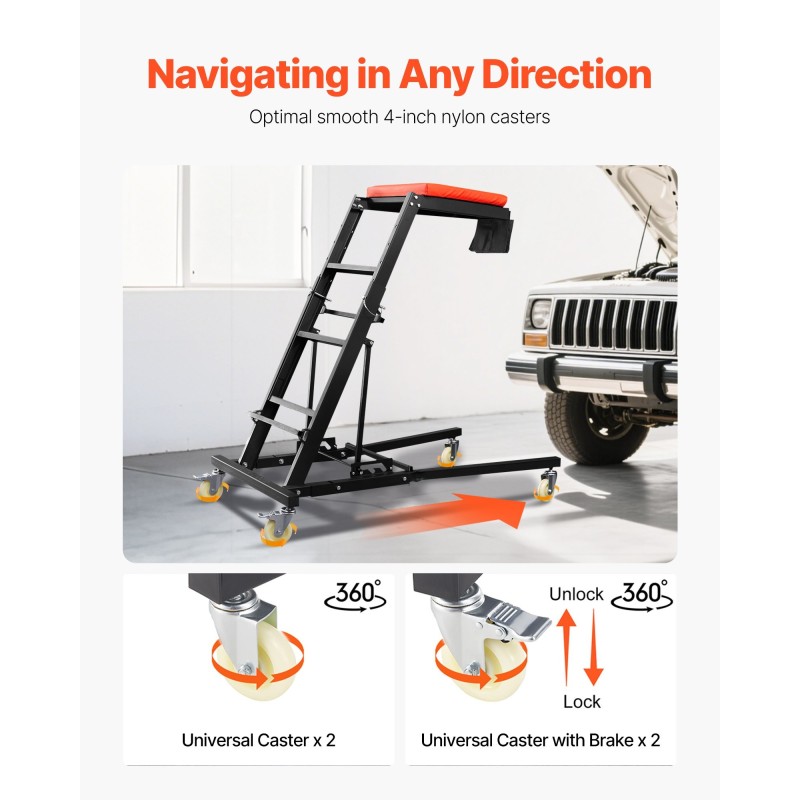 Auton yläpuolelta käytettävä teräksinen huoltotaso säädettävä 1219–1930 mm 181 kg kantavuudella