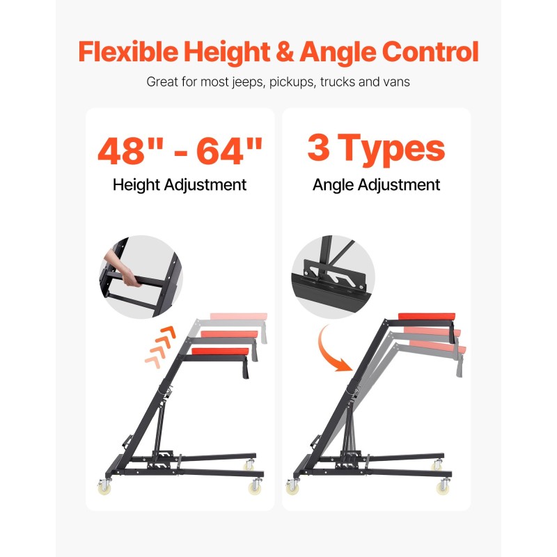 Säädettävä teräsmoottoriteline pehmustetulla alustalla 1080–1645 mm korkeussäätö noin 181 kg kantavuus