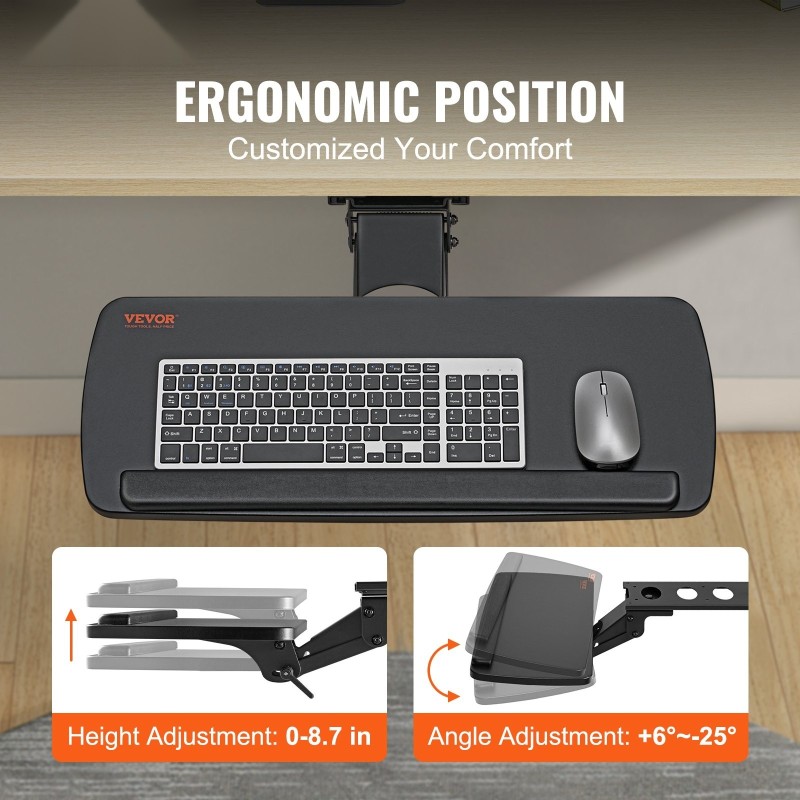 Näppäimistötaso pöydän alle 250x635 mm säädettävä korkeus ja kallistus