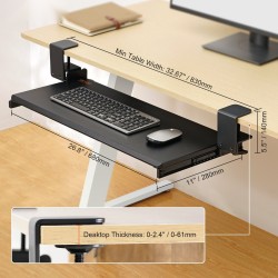 Näppäimistötaso alapöydälle ulos vedettävä C-puristikiinnitys MDF ja teräs 312 x 680 mm