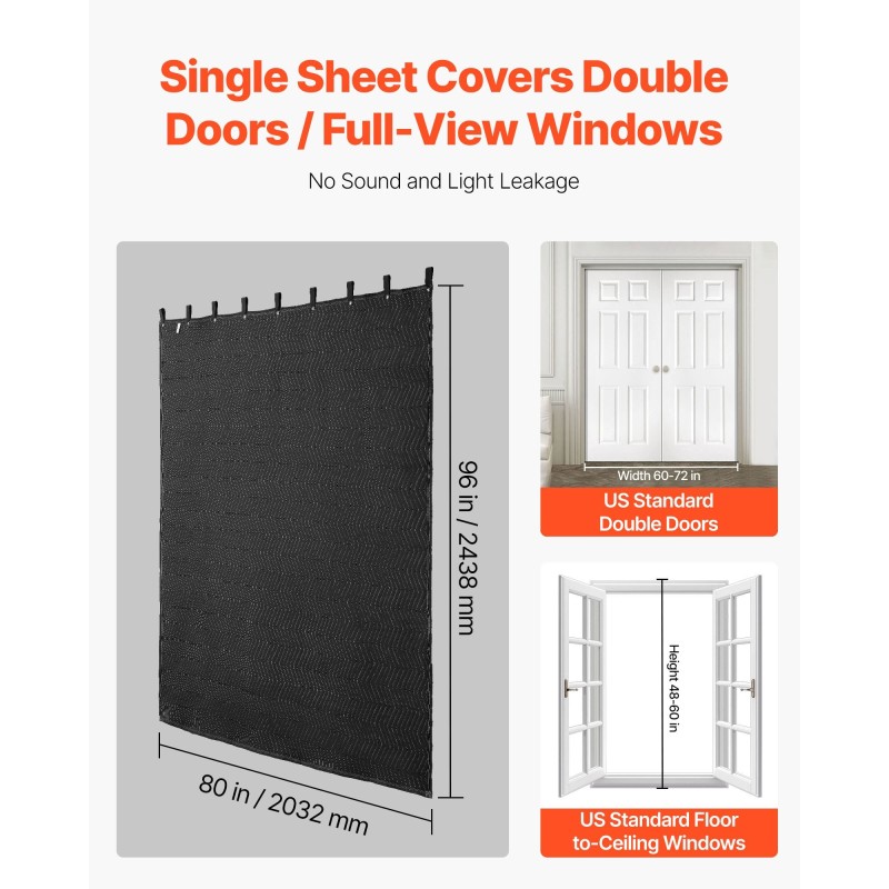 Äänieristävä peite polyesterikankaasta 243,8 x 203,2 cm kolmikerroksinen musta 9 purjerengasta