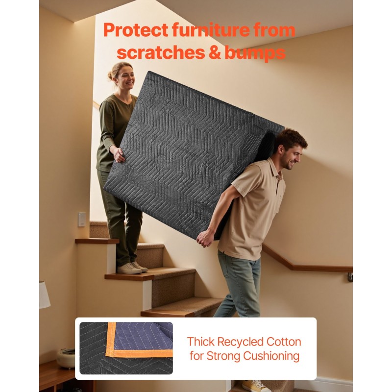 Pehmustetut muuttosuojapeitteet 6 kpl 2032 x 1829 mm kuitukangas puuvillatäytteellä