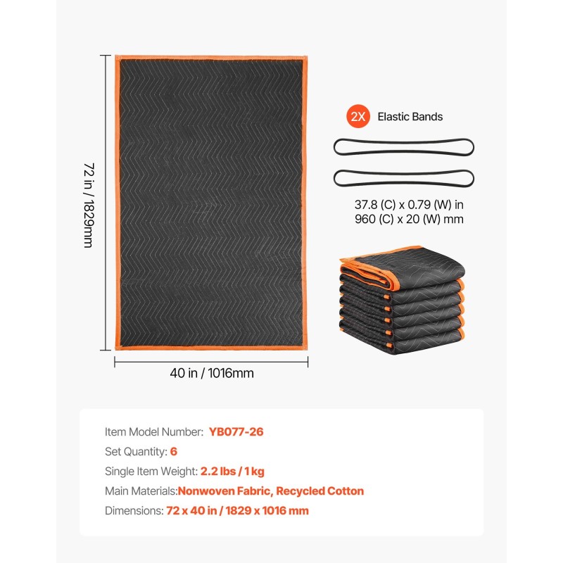 Muuttosuojapeitteet 6 kpl 1829×1016 mm kierrätetyllä puuvillatäytteellä kuitukankaasta tikatulla pinnalla