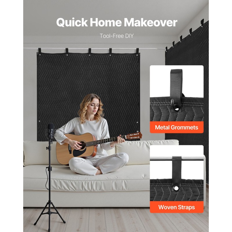 Ääntä vaimentava huopa kudottua polyesterikangasta kierrätetyllä puuvillatäytteellä 2032×1219 mm musta