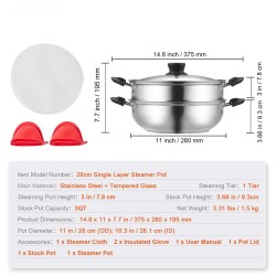 Höyrytyskattilasetti 28 cm ruostumattomasta teräksestä karkaistulla lasikannella