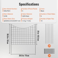 Metallinen puutarha-aita hiiliteräs 75×93 cm 5 kpl musta lemmikkien suojaksi