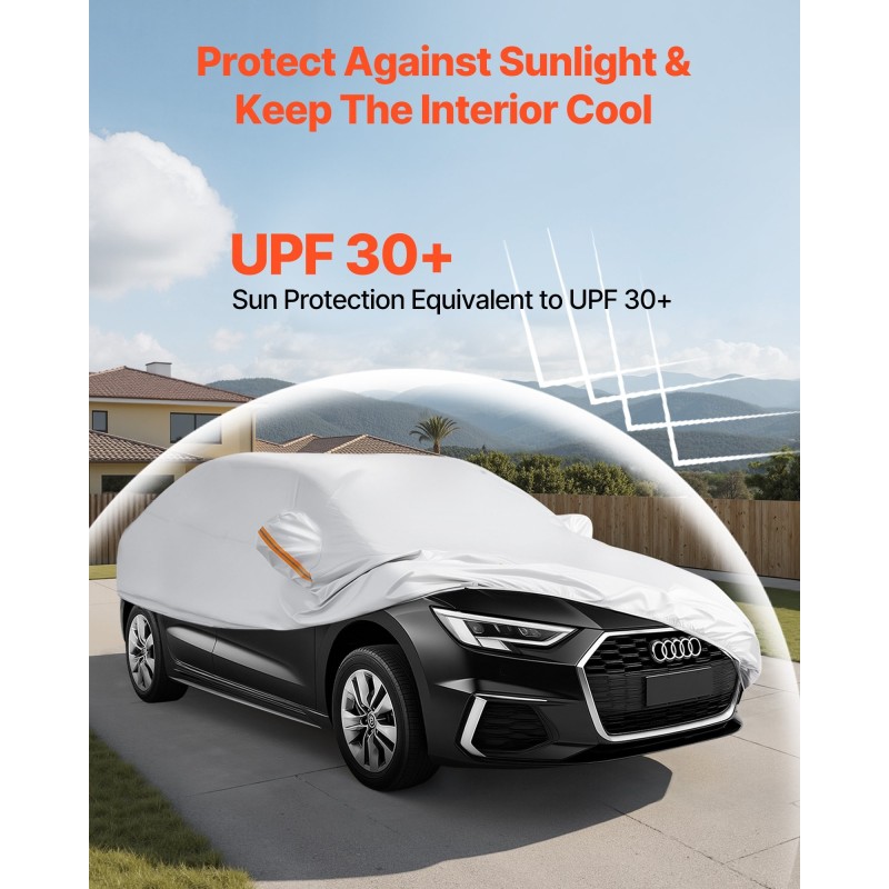 Auton suojapeite PEVA-alumiinikalvolla puuvillavuorella keskikokoisille sedaneille hopeanvärinen