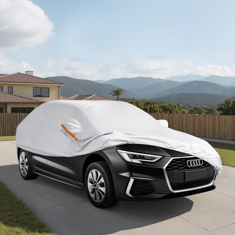 Auton suojapeite PEVA-alumiinikalvolla puuvillavuorella keskikokoisille sedaneille hopeanvärinen