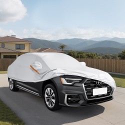 Auton suojapeite PEVA alumiinikalvo puuvillavuori täyskokoisille eurooppalaisille sedan-autoille vesitiivis hopea vasen