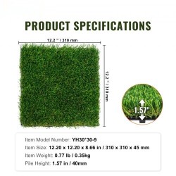 Keinonurmilaatat 9 kpl 305x305mm polypropeeni ja polyeteeni toisiinsa lukittuvat