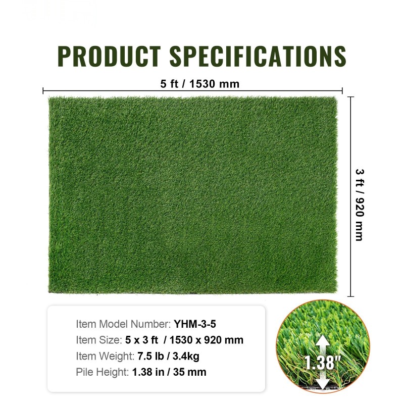 Tekoheinämatto PP+PE 0,9 x 1,5 m 35 mm nukka sisä- ja ulkokäyttöön