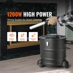 Tuhkaimuri sähkökäyttöinen 1200 W 20 l HEPA-suodatin 1,2 m metalliletku tulisijoille