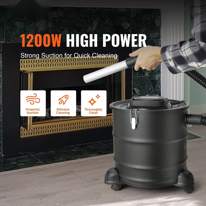 Tuhkaimuri sähkökäyttöinen 1200 W 20 l HEPA-suodatin 1,2 m metalliletku tulisijoille