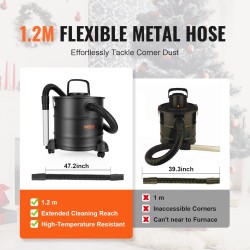 Tuhkaimuri sähkökäyttöinen 1200 W 20 l HEPA-suodatin 1,2 m metalliletku tulisijoille