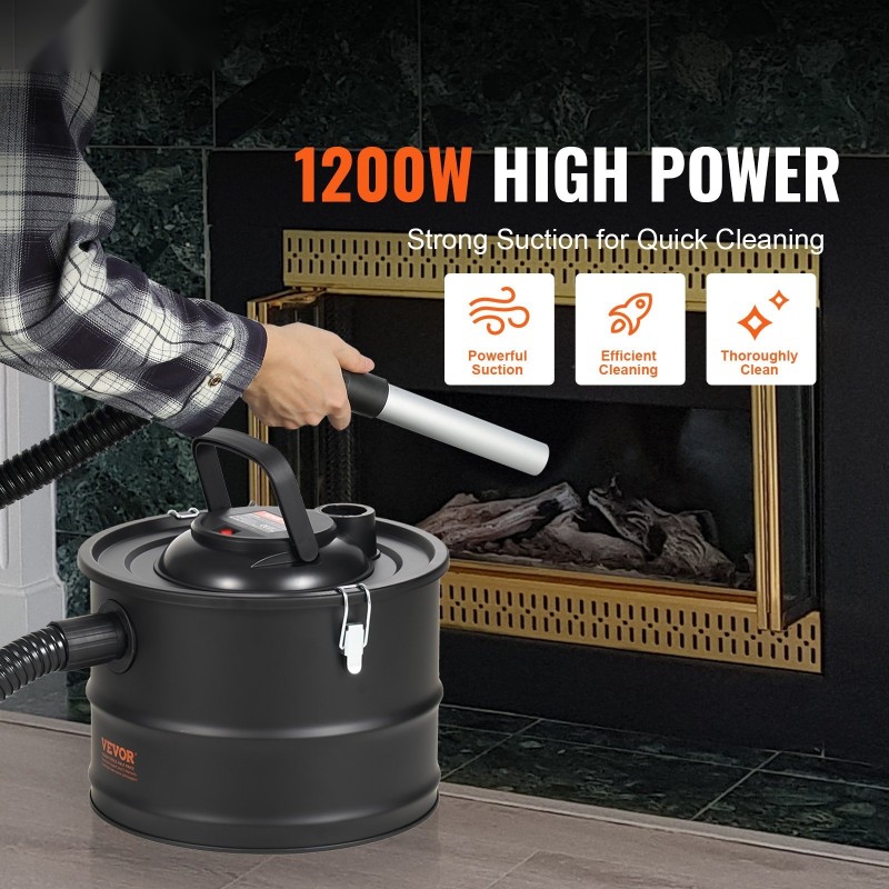 Tuhkimuri 15 litran 1200 watin HEPA-suodatin lämmönkestävä metalliletku alumiininen imuputki