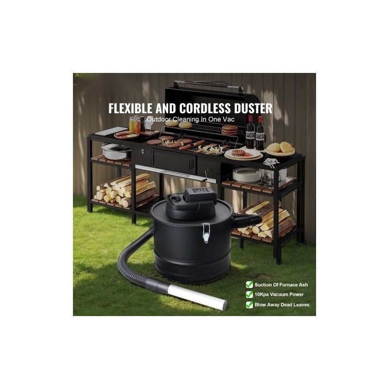 Sähköinen tuhkaimuri 15 l säiliö 10 kPa imuteho HEPA-suodatin lämpöä kestävä metalliletku