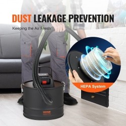 Sähköinen tuhkaimuri 15 l säiliö 10 kPa imuteho HEPA-suodatin lämpöä kestävä metalliletku