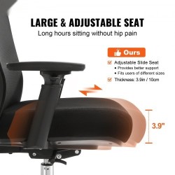 Ergonominen toimistotuoli liukuvalla istuimella verkkokankaalla säädettävällä niskatuella ja 35 mm lannerangan tuella