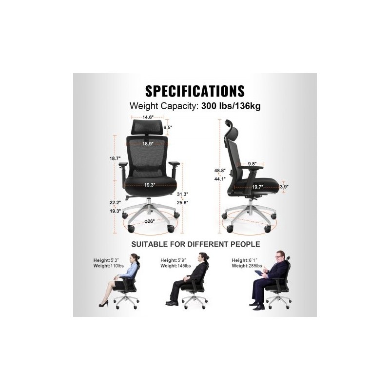 Ergonominen toimistotuoli liukuvalla istuimella verkkokankaalla säädettävällä niskatuella ja 35 mm lannerangan tuella