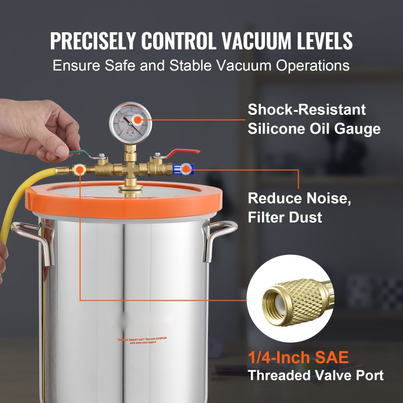 Tyhjiökammio 11,4 l 304 ruostumatonta terästä karkaistu lasikansi kumitiiviste silikoniset tiivistyskorkit kaasunpoistoon
