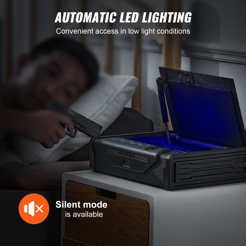 Pistoolikaappi kylmävalssatusta teräksestä tilaa 2 pistoolille sormenjälkilukolla näppäinkoodilla ja avaimella