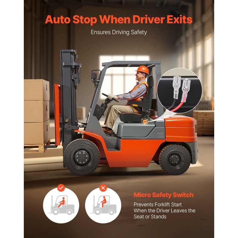 Yleismallinen trukin ja työkoneen säädettävä istuin teräsrunko käsinojat turvavyö niskatuki