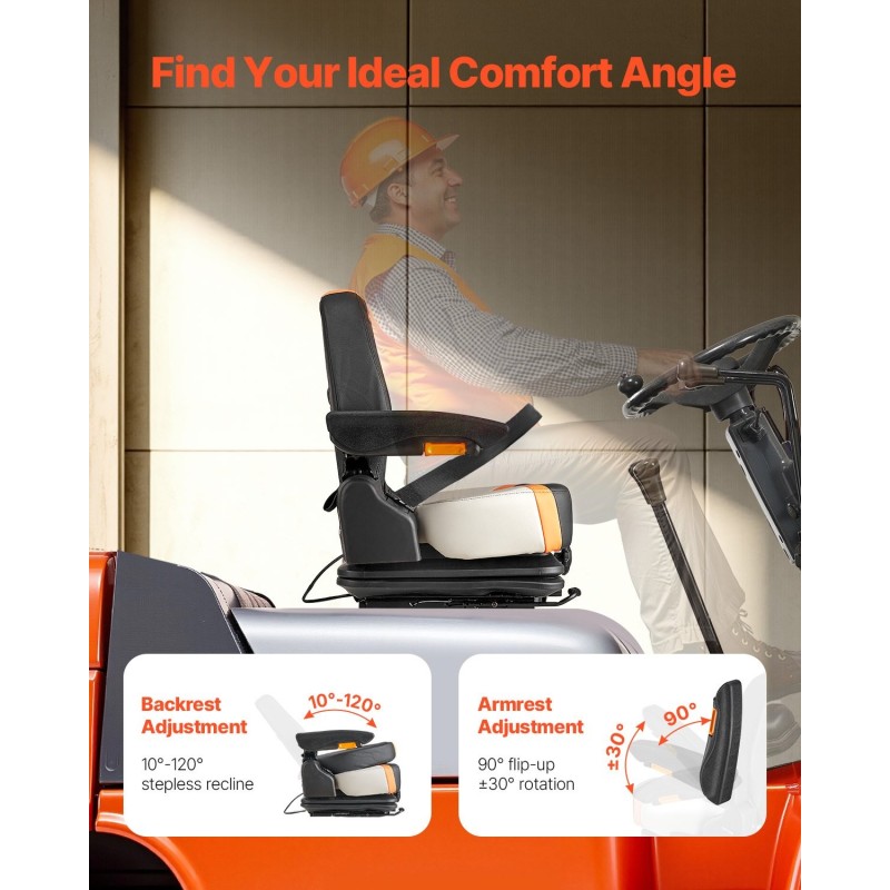 Trukin istuin Q235 teräsrunko PVC päällinen säädettävällä jousituksella ja turvavyöllä