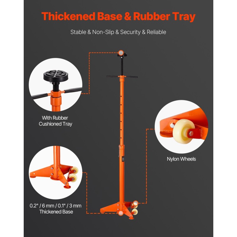 Alustanostimen tuki teräs 0,75 t kantavuus säädettävä korkeus 975–1915 mm kaksi pyörää