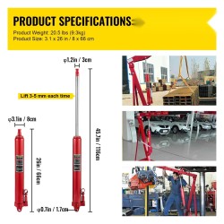 Hydraulinen pitkämäntäinen terästunkki 3 tonnia 66–116 cm nostoalue yksimäntäinen pumppu