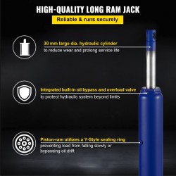 Hydraulinen pitkämäntäinen tunkki 8 tonnin nostokyky teräsrakenne yksimäntäinen pumppu 66–116 cm nostokorkeus