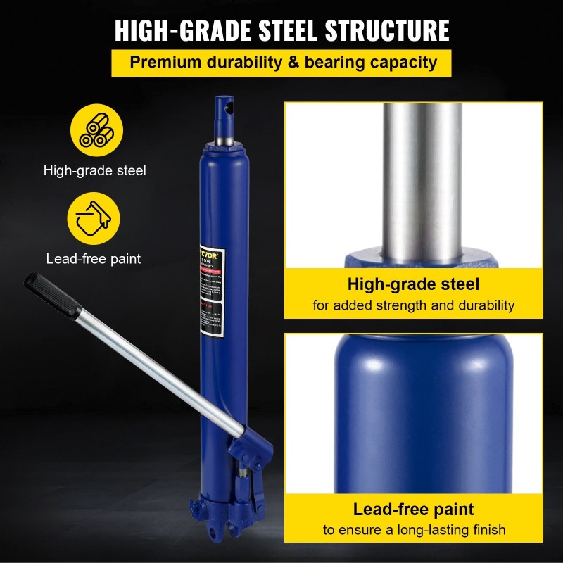 Hydraulinen pitkämäntäinen tunkki 8 tonnin nostokyky teräsrakenne yksimäntäinen pumppu 66–116 cm nostokorkeus