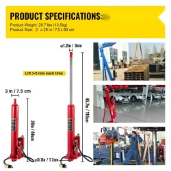 Hydraulinen ja pneumaattinen pitkämäntäinen terästunkki 8 tonnia nostokorkeus 66–116 cm kahvalla