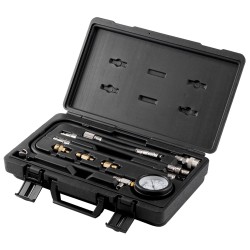 Puristuspaineen testaussetti bensiinimoottoreille kaksiasteikkoinen painemittari 0–300 psi 5 adapteria 25 tuuman letku