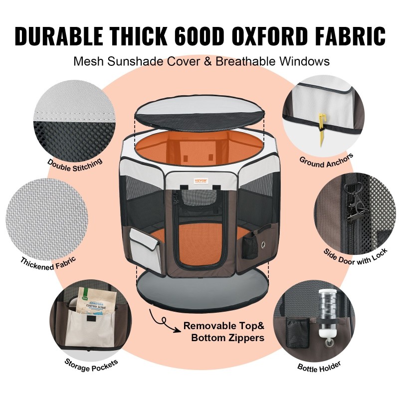 Taitettava kahdeksanpaneelinen lemmikkiaitaus 600D Oxford-kangas koko M 91 cm sisä- ja ulkokäyttöön