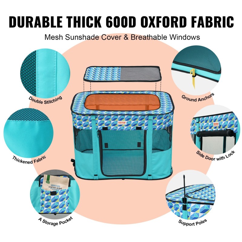 Taitettava lemmikkiaita 600D Oxford-kangas 81x61x56 cm vedenpitävä sisä- ja ulkokäyttöön