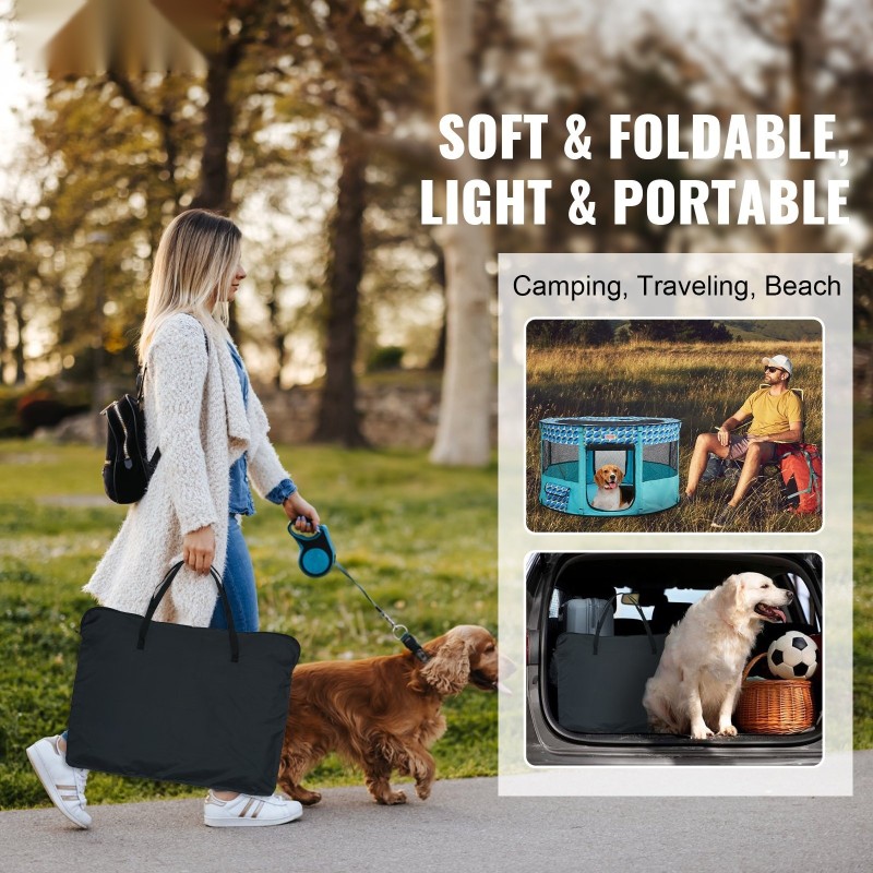 Taitettava lemmikkiaitaus 600D Oxford-kankaasta 1117×1117×609 mm sisä- ja ulkokäyttöön lukittavalla vetoketjulla