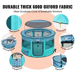 Taitettava lemmikkiaitaus 600D Oxford-kankaasta 1117×1117×609 mm sisä- ja ulkokäyttöön lukittavalla vetoketjulla