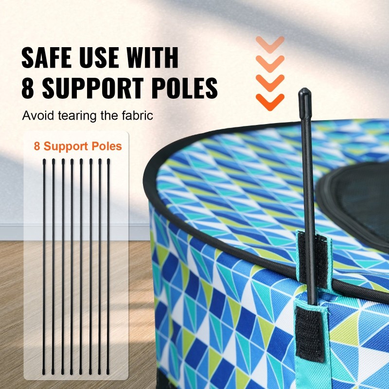 Taitettava lemmikkiaitaus 600D Oxford-kankaasta 1117×1117×609 mm sisä- ja ulkokäyttöön lukittavalla vetoketjulla