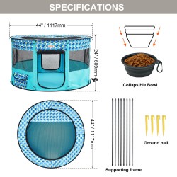Taitettava lemmikkiaitaus 600D Oxford-kankaasta 1117×1117×609 mm sisä- ja ulkokäyttöön lukittavalla vetoketjulla