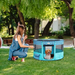 Taitettava lemmikkiaitaus 600D Oxford-kankaasta 1117×1117×609 mm sisä- ja ulkokäyttöön lukittavalla vetoketjulla