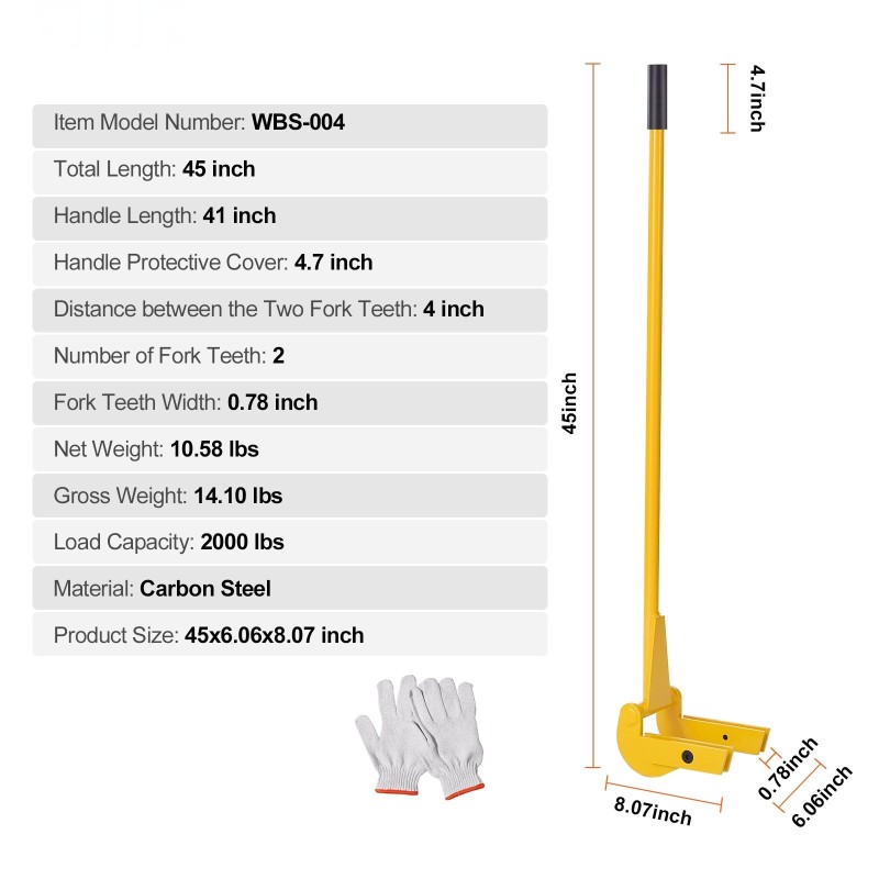 Lavapurkutyökalu nivelöity pää Q235-hiiliteräs 104 cm kahva 907 kg kantavuus
