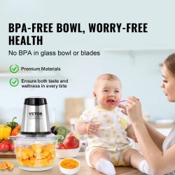 Sähköinen silppuri lasikulho 1,2 l 400 W kaksinopeuksinen nelisiipinen terä