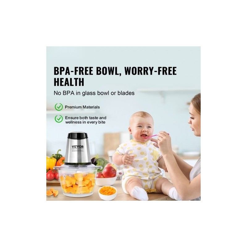 Sähköinen silppuri lasikulho 1,2 l 400 W kaksinopeuksinen nelisiipinen terä